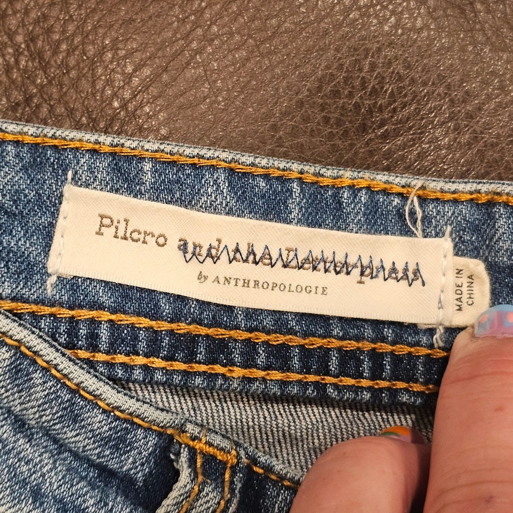 Pilcro Anthropologie Slim Boyfriend Embroidered Patchwork Jeans 28 Petite Boho - Picture 9 of 12